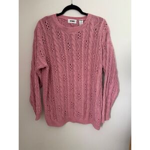 Vintage Gitano Blush Pink Cable Knit Sweater Womens Size 38 Pointelle Pullover